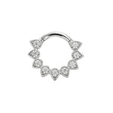 Nickel-Free Stainless Steel Click Ring - Zirconia Sunflower Silver