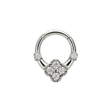Nickel-Free Stainless Steel Click Ring - Zirconia Clover Silver