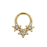 Nickel-Free Stainless Steel Click Ring - Zirconia Stars Gold
