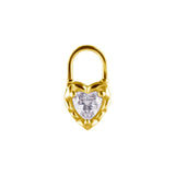 Nickel-Free Stainless Steel Click Ring Charm - Zirconia Heart Locket Gold