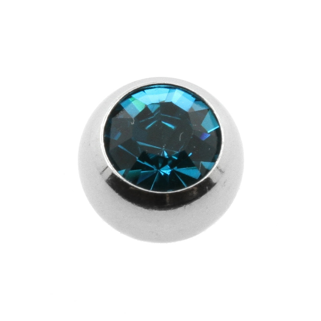 Surgical Steel Jewelled Threaded Ball Blue Zircon