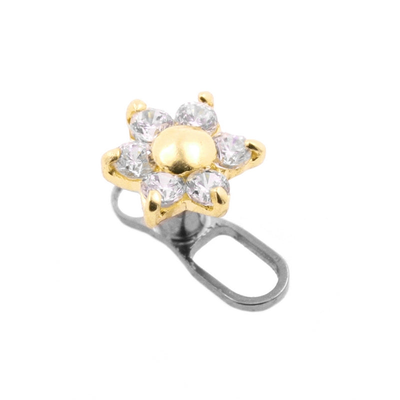 18 Karat Gold Microdermal Flower With Zirconia