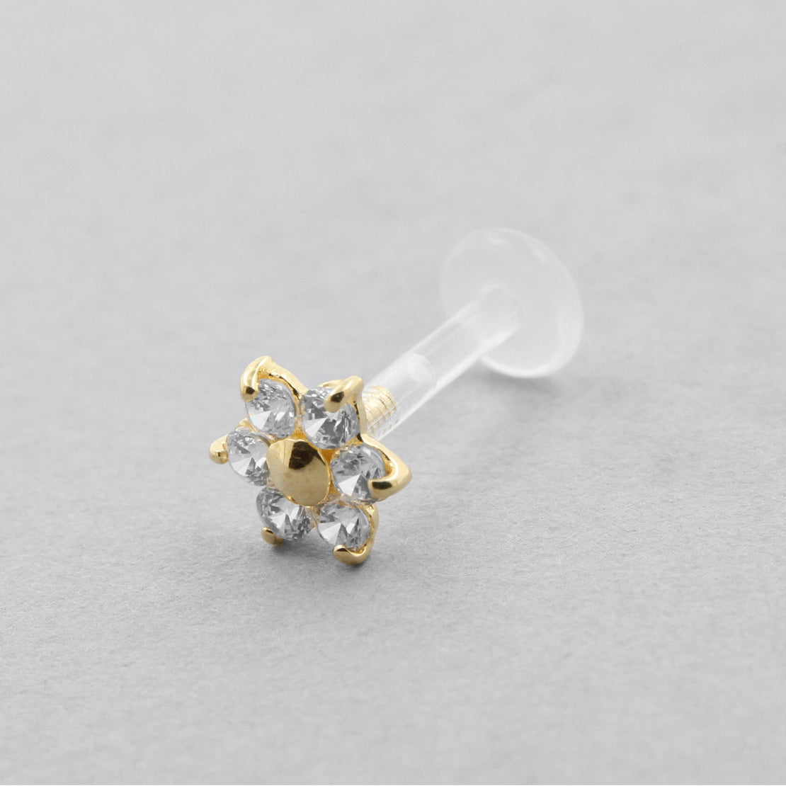 18 Karat Gold Bioplast Labret With Gold Zirconia Bloem