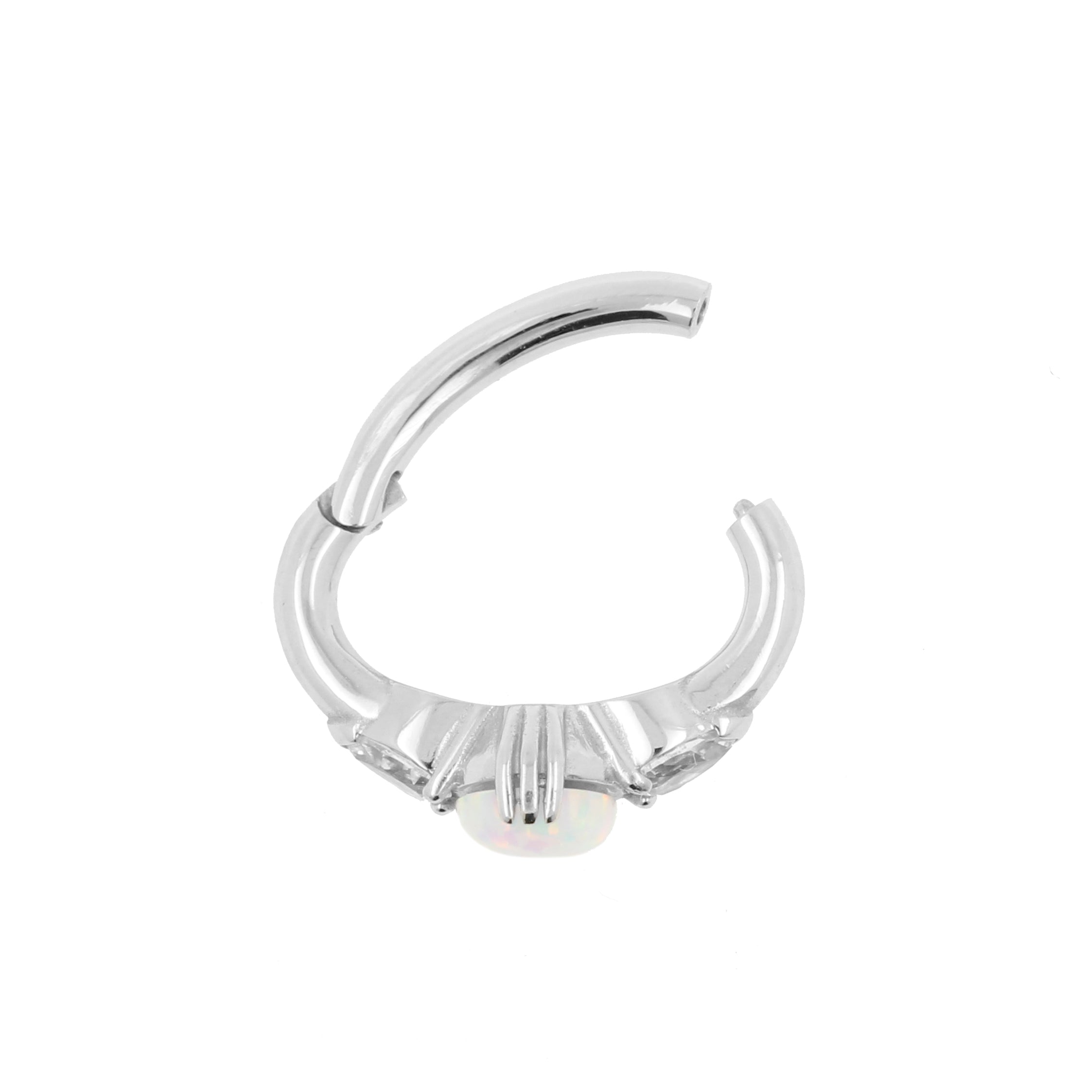 Nickel-Free Stainless Steel Belly Ring Clicker - Opal And Zirconia White Opal