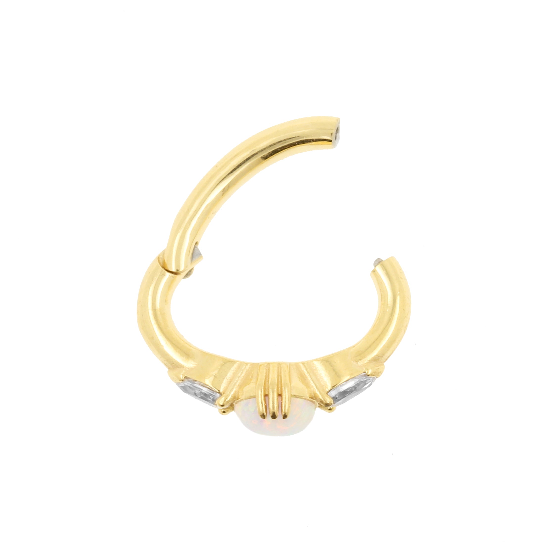 Nickel-Free Stainless Steel Belly Ring Clicker - Opal And Zirconia White Opal