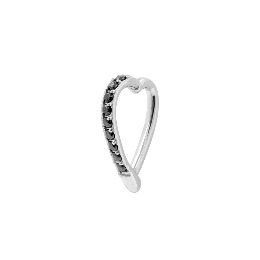 Nickel-Free Stainless Steel Belly Ring Clicker - Zirconia Heart - Black