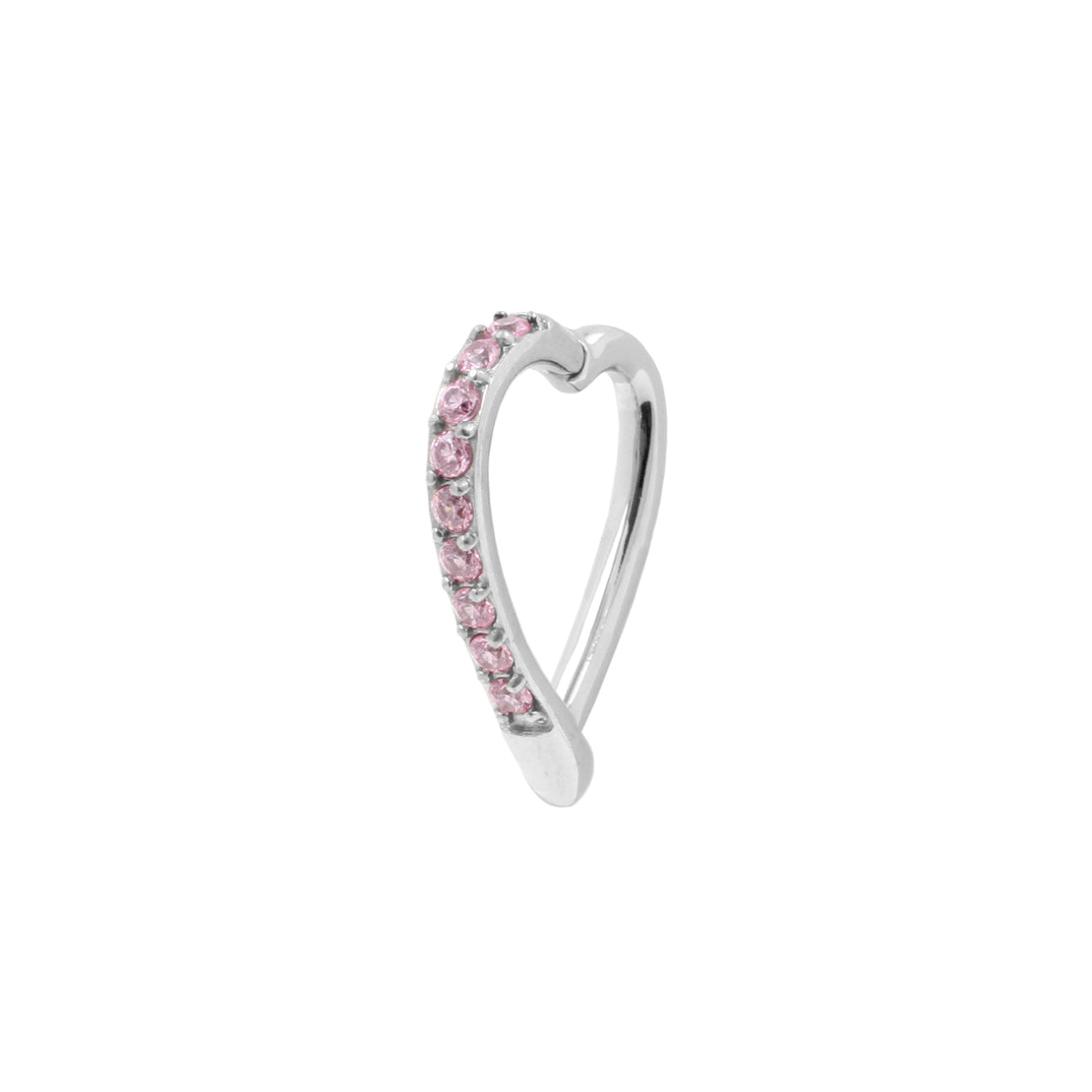 Nickel-Free Stainless Steel Belly Ring Clicker - Zirconia Heart - Pink