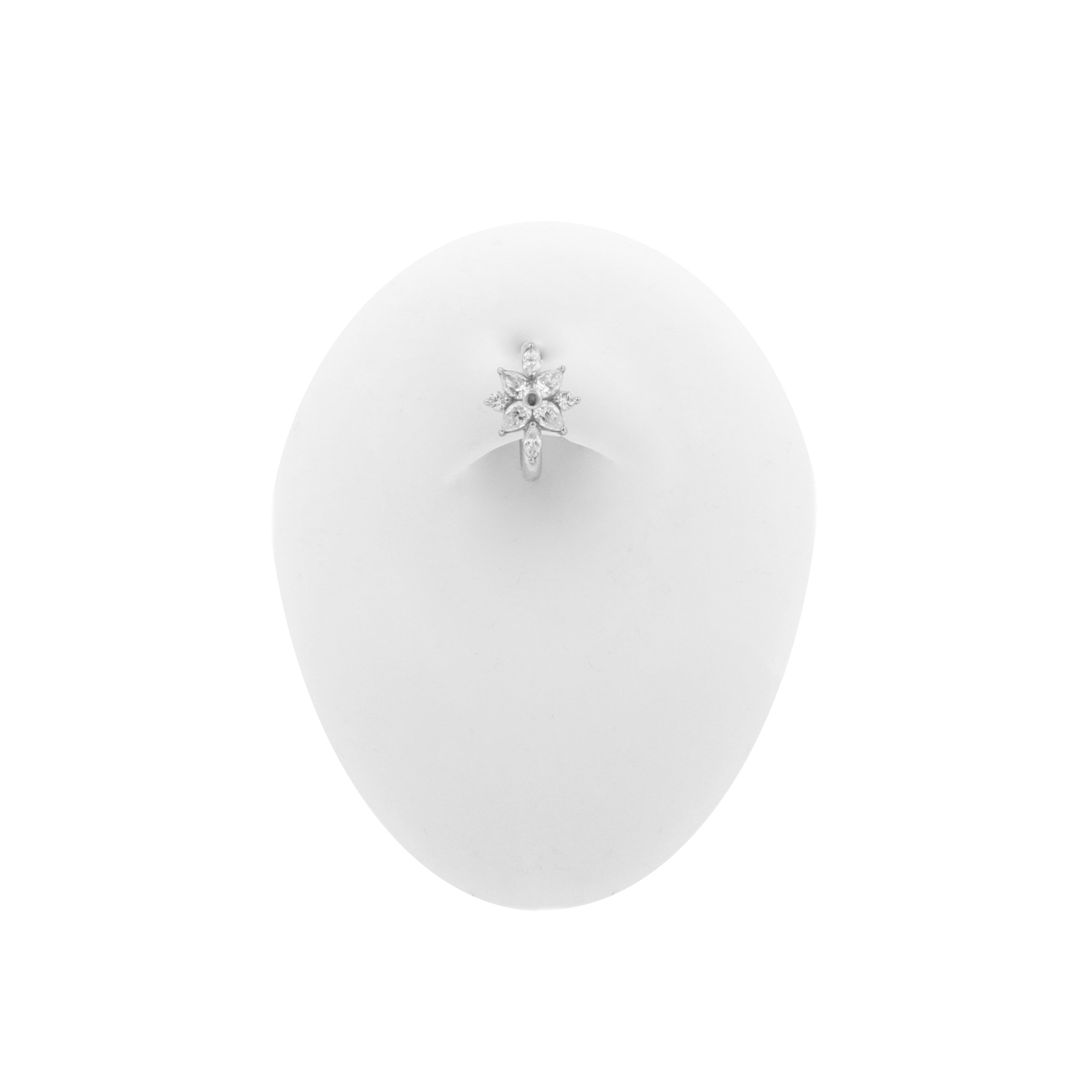Nickel-Free Stainless Steel Belly Ring Clicker -  Zirconia Flower - Silver