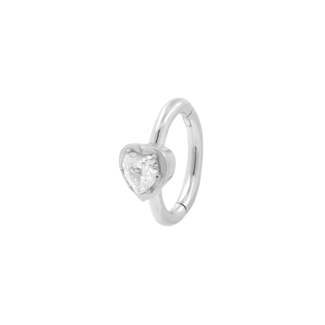 Nickel-Free Stainless Steel Belly Ring Clicker -  Zirconia Heart - Silver