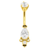 Surgical Steel Belly Ring Zirconia Droplet Cluster Gold