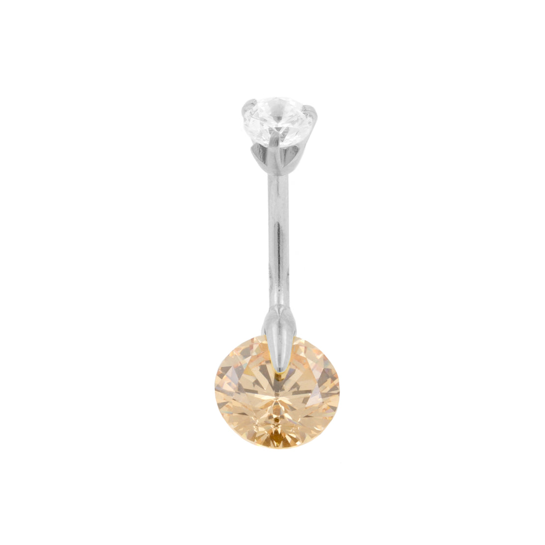 Surgical Steel Belly Bar With Floating Zirkonia Silver