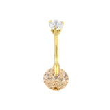 Surgical Steel Belly Bar With Floating Zirkonia Gold