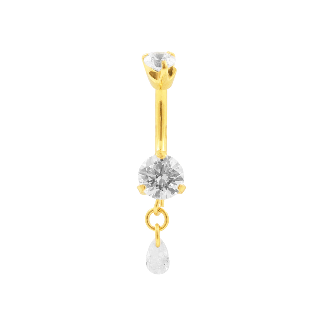 Surgical Steel Zirconia Belly Bar With Single Dangle Gold