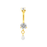 Surgical Steel Zirconia Belly Bar With Single Dangle Gold