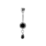 Surgical Steel Zirconia Belly Bar With Single Dangle Silver