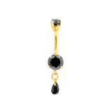 Surgical Steel Zirconia Belly Bar With Single Dangle Gold