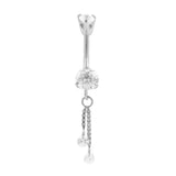 Surgical Steel Zirconia Belly Bar With Double Dangle Silver