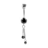 Surgical Steel Zirconia Belly Bar With Double Dangle Silver
