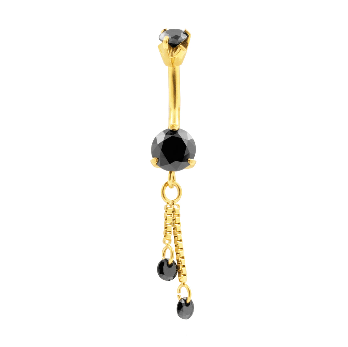 Surgical Steel Zirconia Belly Bar With Double Dangle Gold