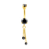 Surgical Steel Zirconia Belly Bar With Double Dangle Gold
