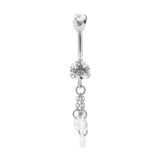 Surgical Steel Zirconia Belly Bar With Triple Dangle Silver