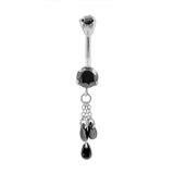 Surgical Steel Zirconia Belly Bar With Triple Dangle Silver