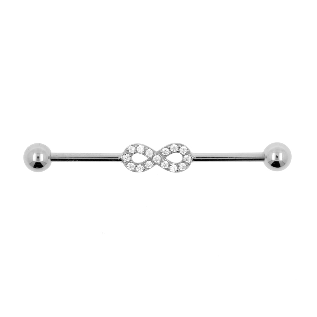 Surgical Steel Jewelled Industrial Barbell - Infinity Silver