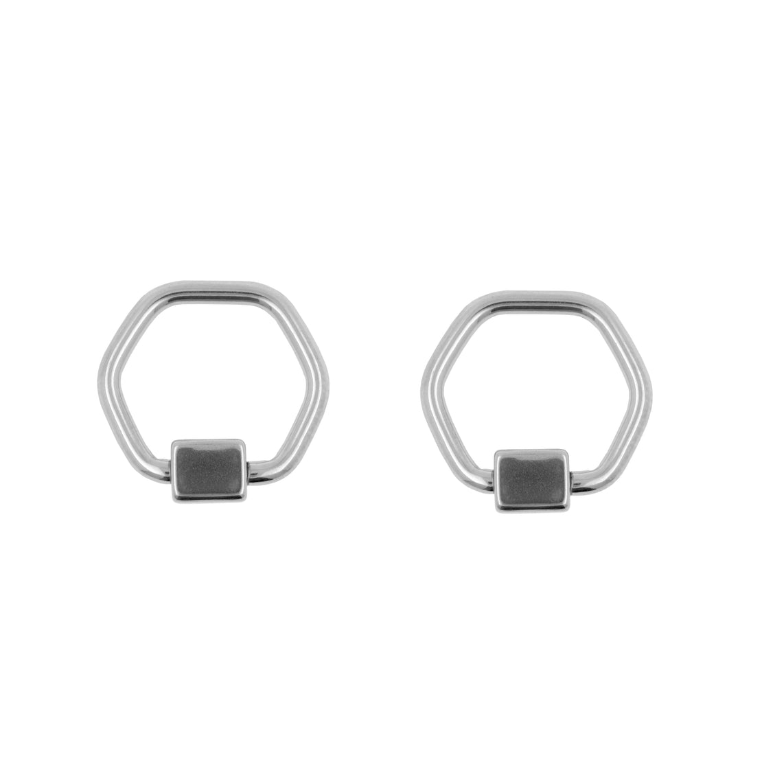 Surgical Steel Ball Closure Ring - Hexagon with Cube Silver