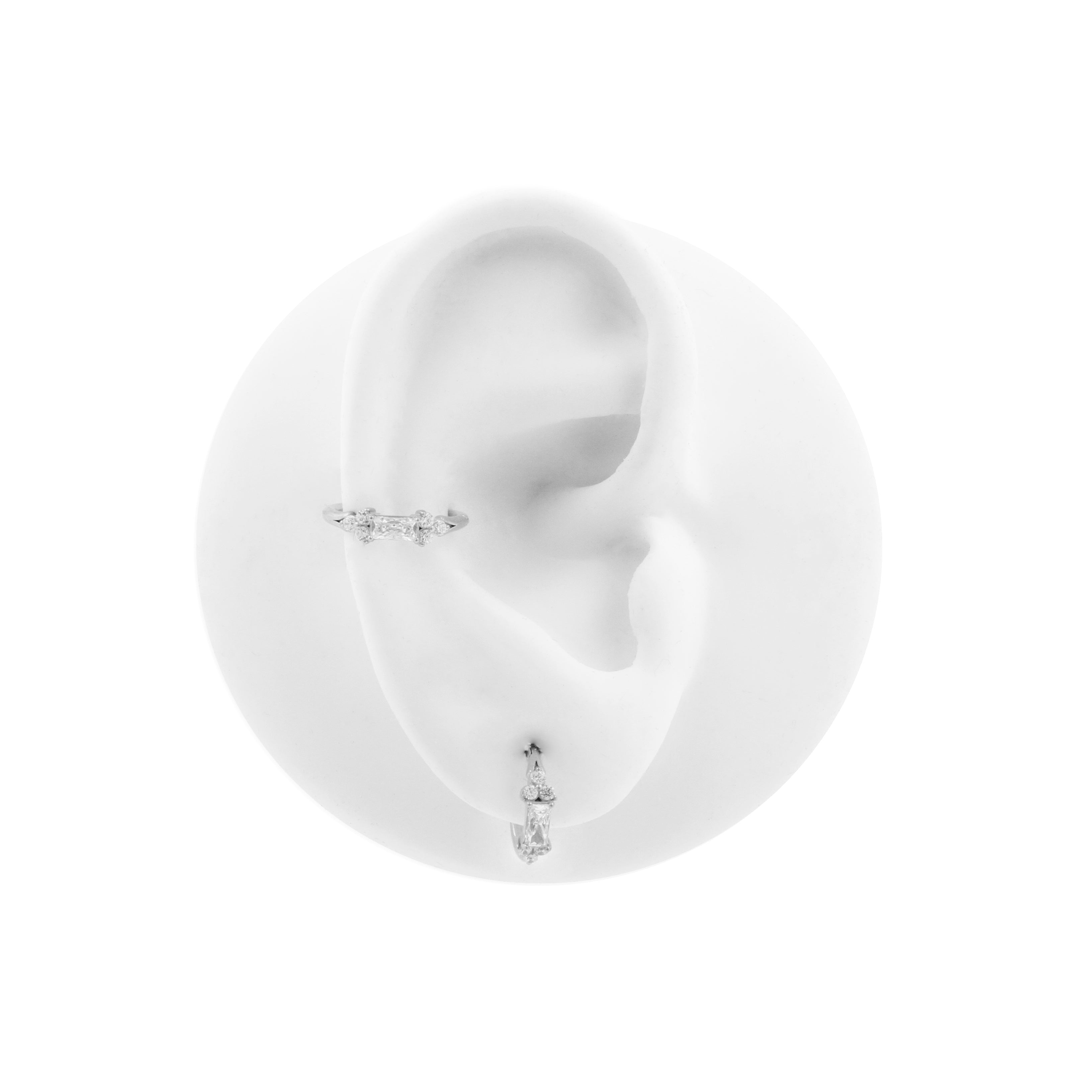 Nickel-Free Stainless Steel Click Ring Set With Zirconia Baguette Silver