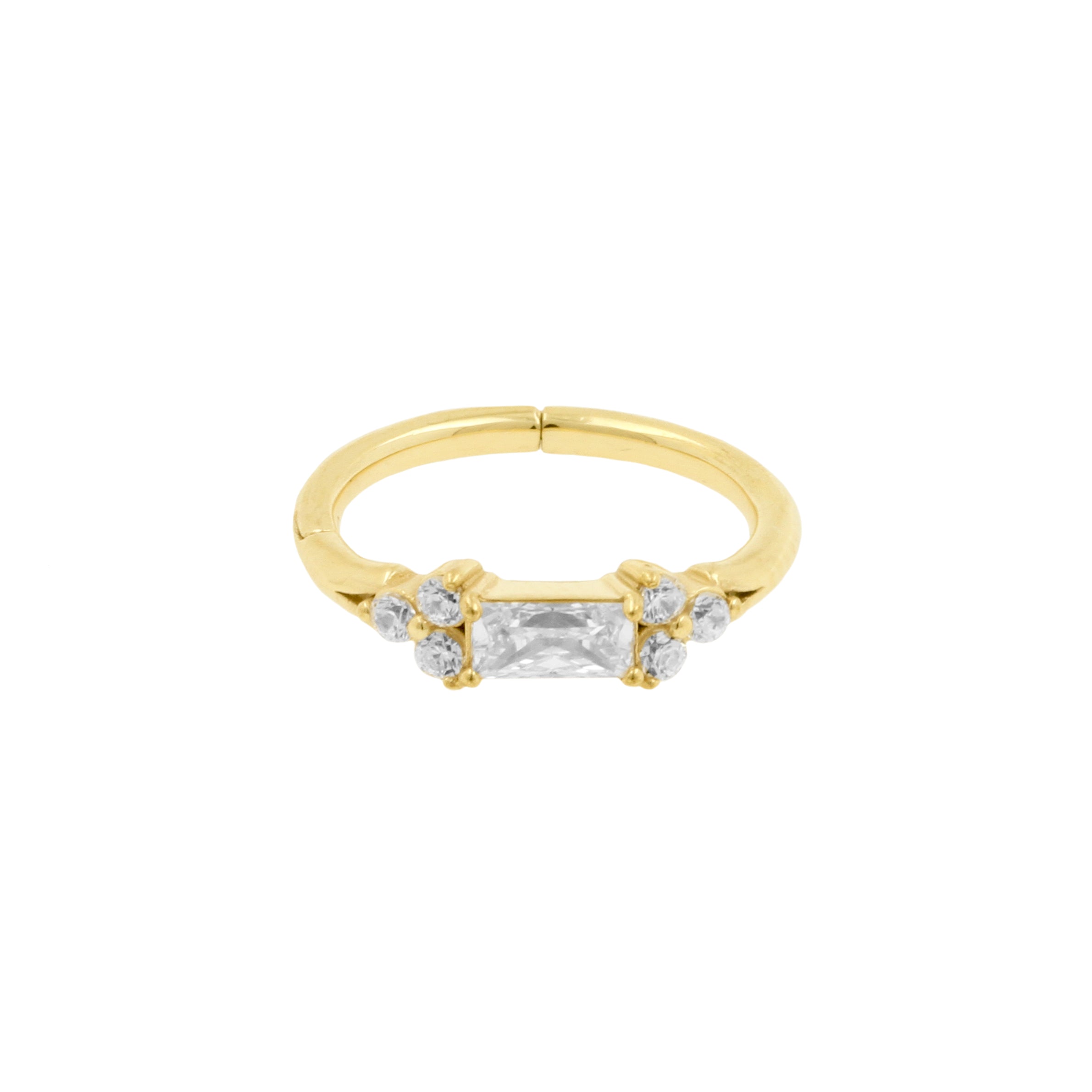 Nickel-Free Stainless Steel Click Ring Set With Zirconia Baguette Gold