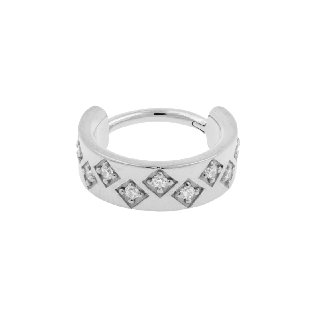 Nickel-Free Stainless Steel Flat Click Ring Set with Zirkonia Silver
