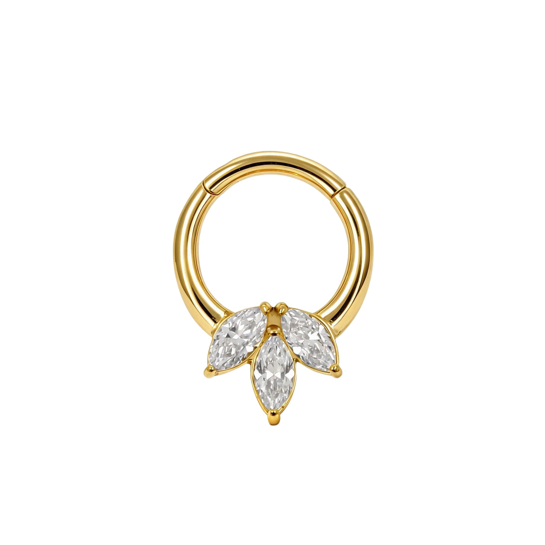 Nickel-Free Stainless Steel Click Ring - Triple Marquise Zirconia Gold