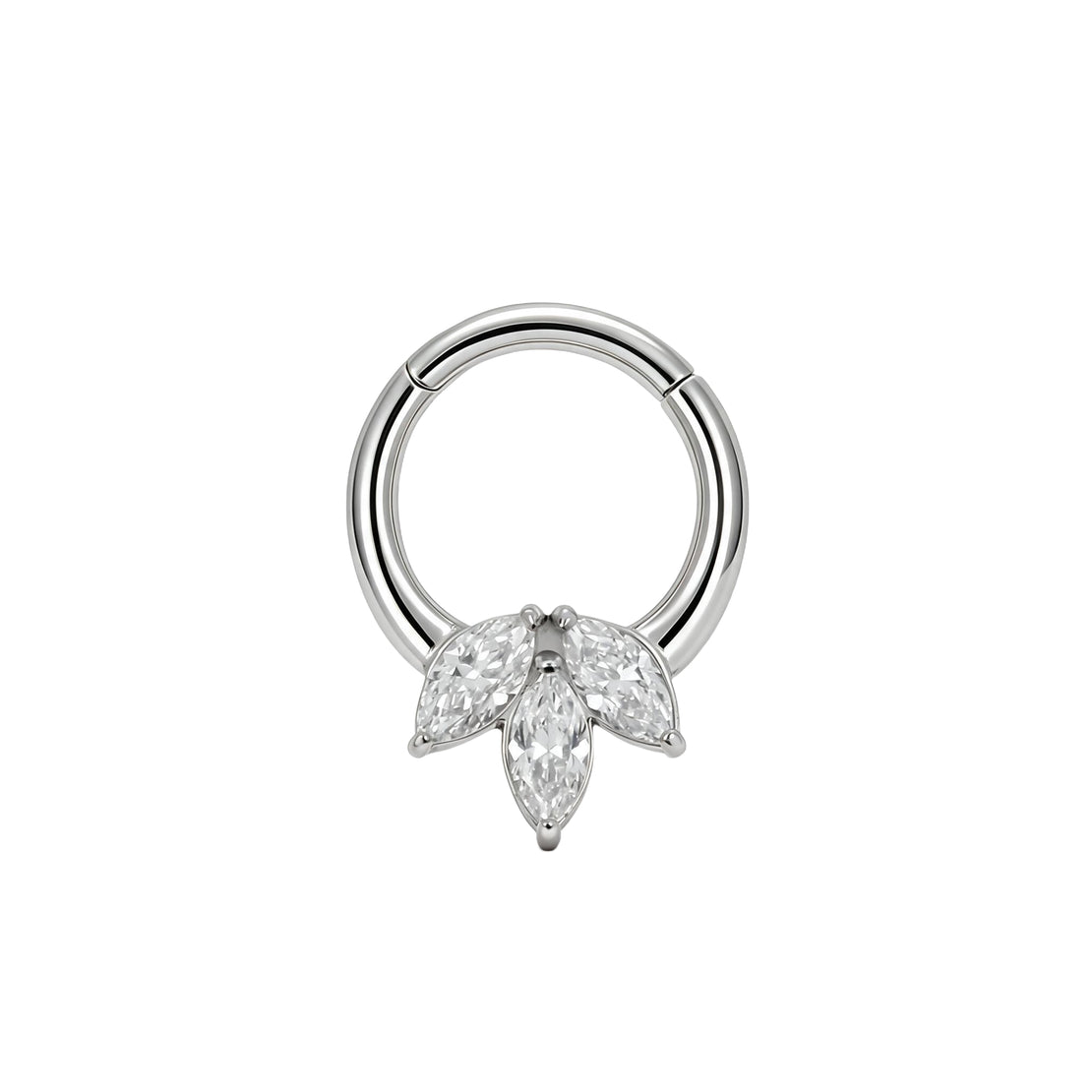 Nickelfreier Edelstahl-Clicker - Triple Marquise Zirkonia Silber