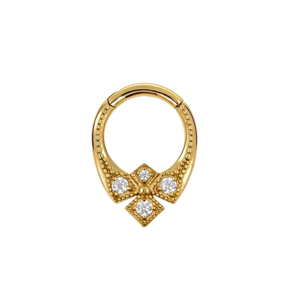Nickel-Free Stainless Steel Click Ring - Zirconia Vintage Crown Gold