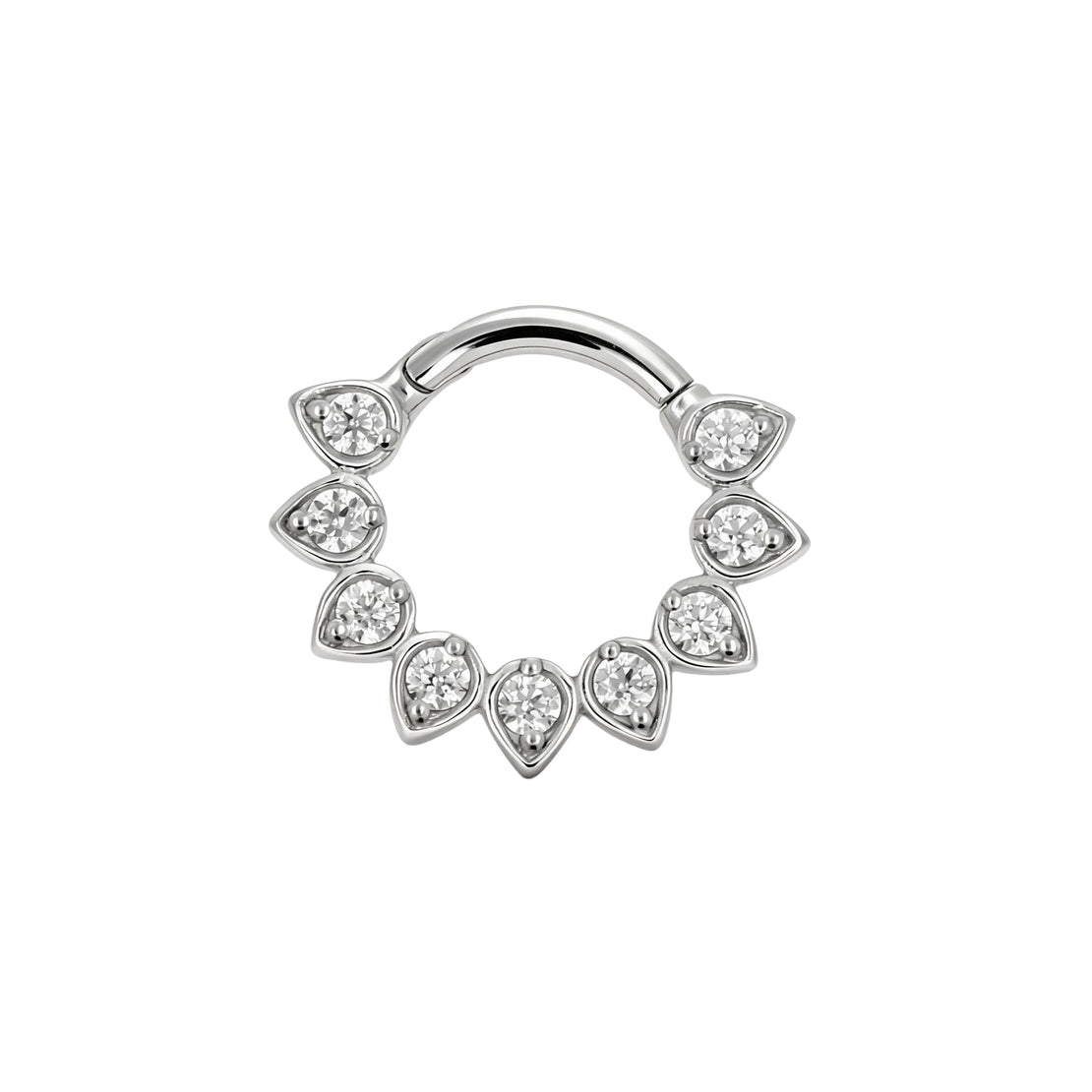 Nickel-Free Stainless Steel Click Ring - Zirconia Sunflower Silver