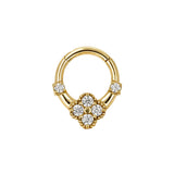 Nickel-Free Stainless Steel Click Ring - Zirconia Clover Gold