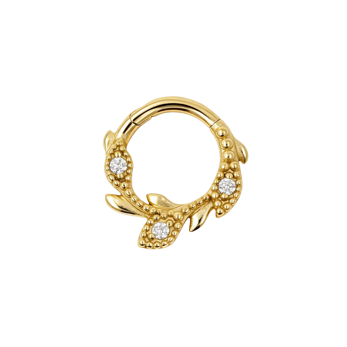 Nickel-Free Stainless Steel Click Ring - Zirconia Vine Gold