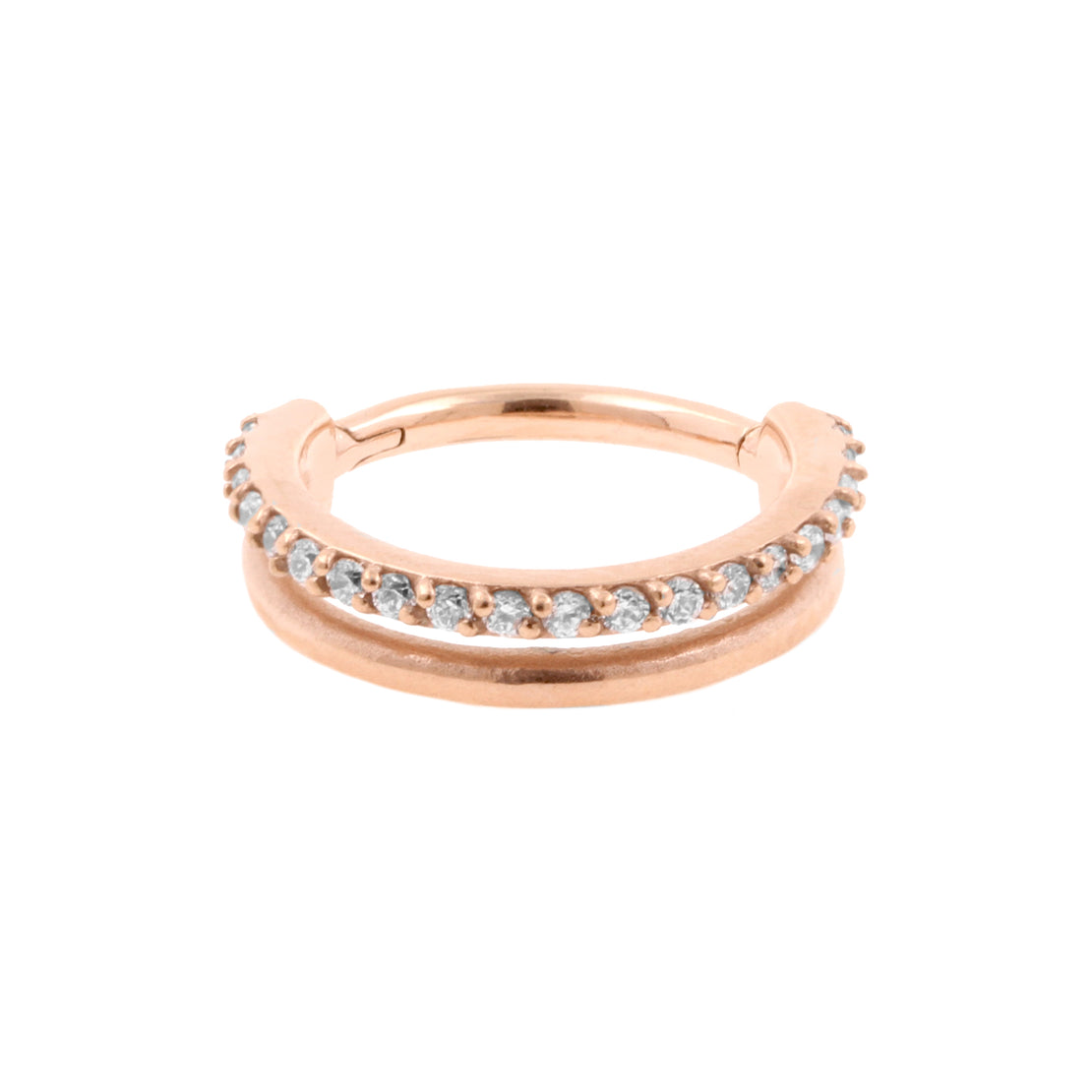 Surgical Steel Double Click Ring - Zirconia Rose Gold