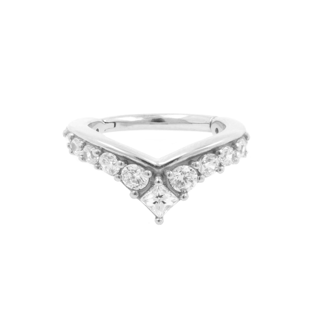 Surgical Steel Click Ring - Zirconia Tiara Silver