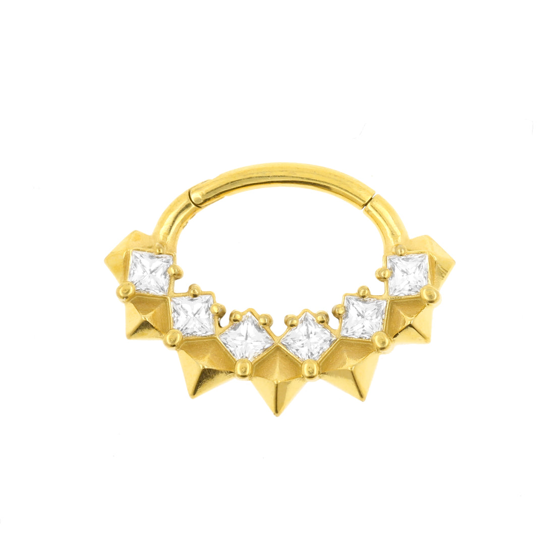 Nickel-Free Stainless Steel Daith Clicker - Zirconia Square Studs Gold