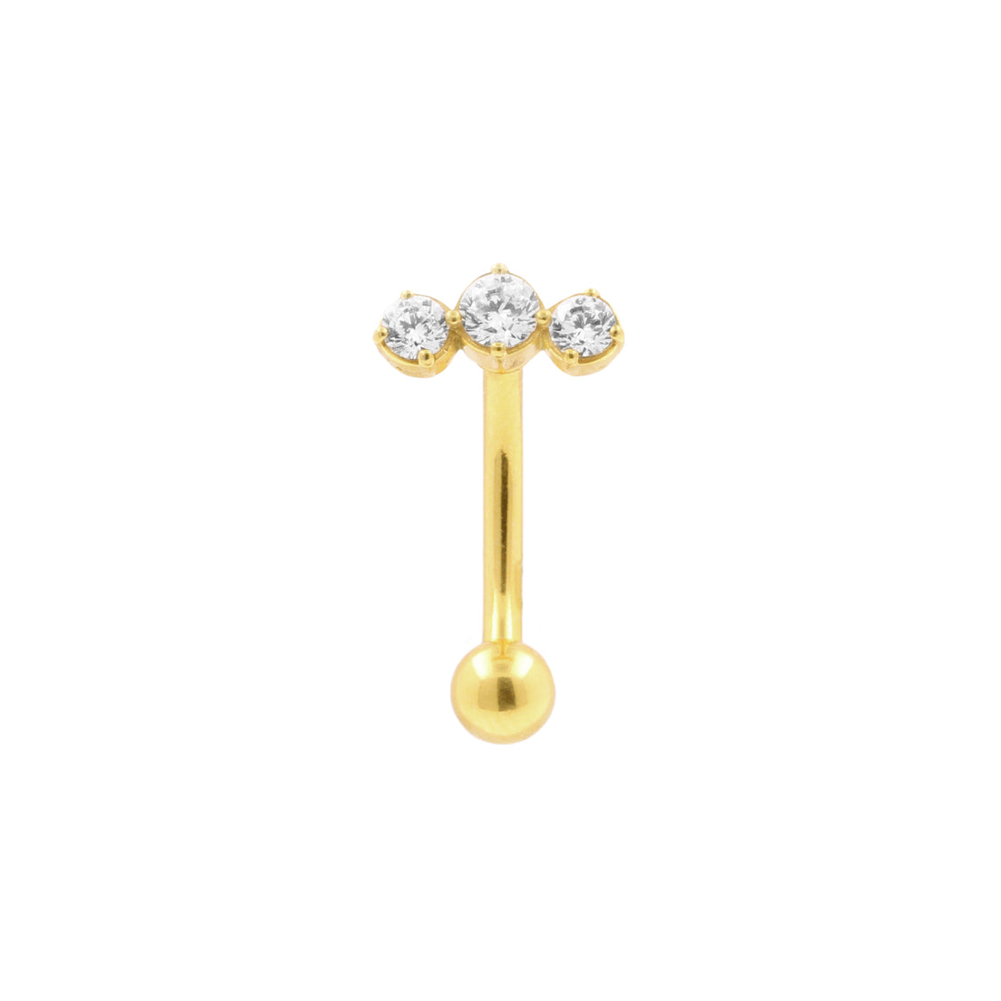 Surgical Steel Navel Curve Triple Zirconia Gold