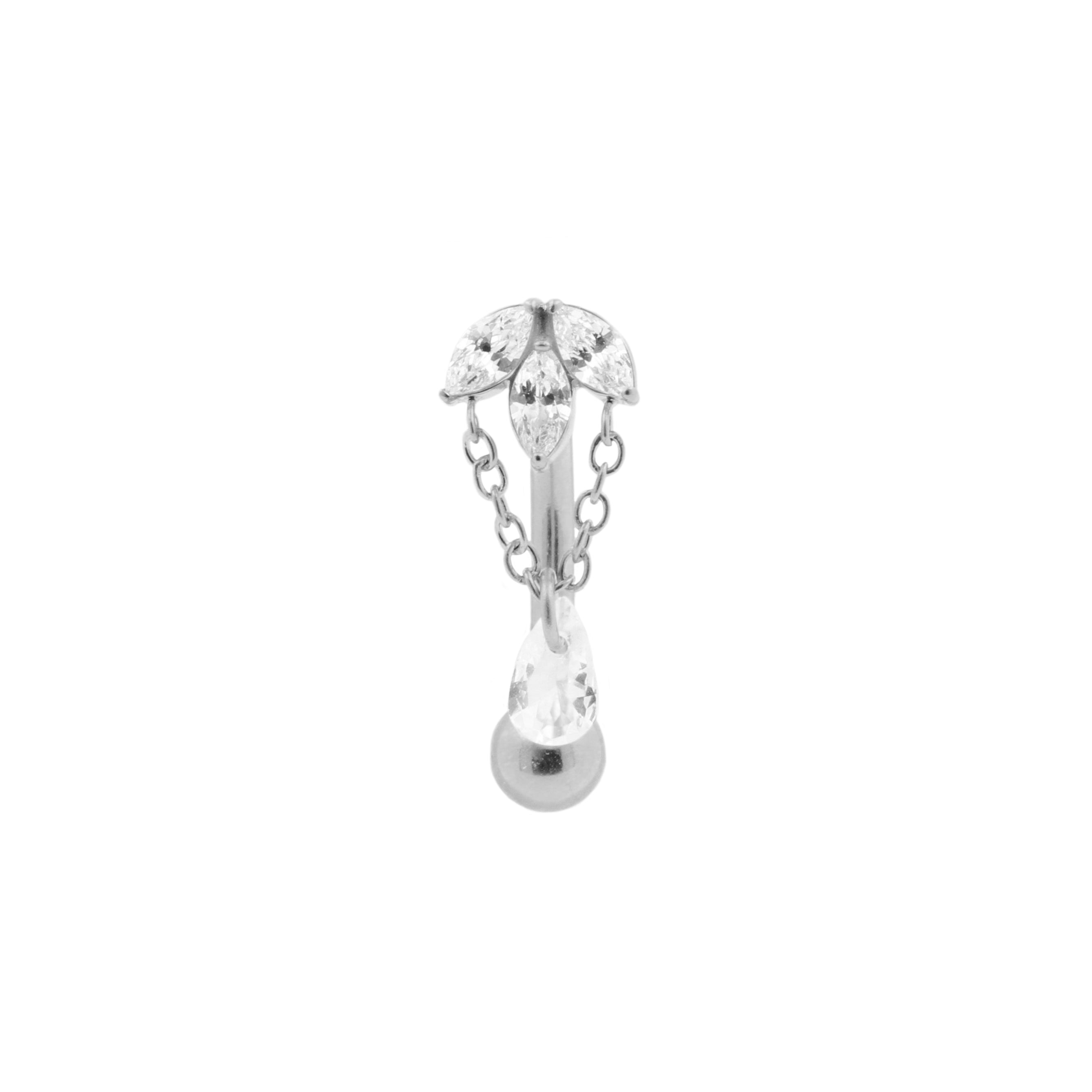 Surgical Steel Navel Curve Triple Zirconia Silver