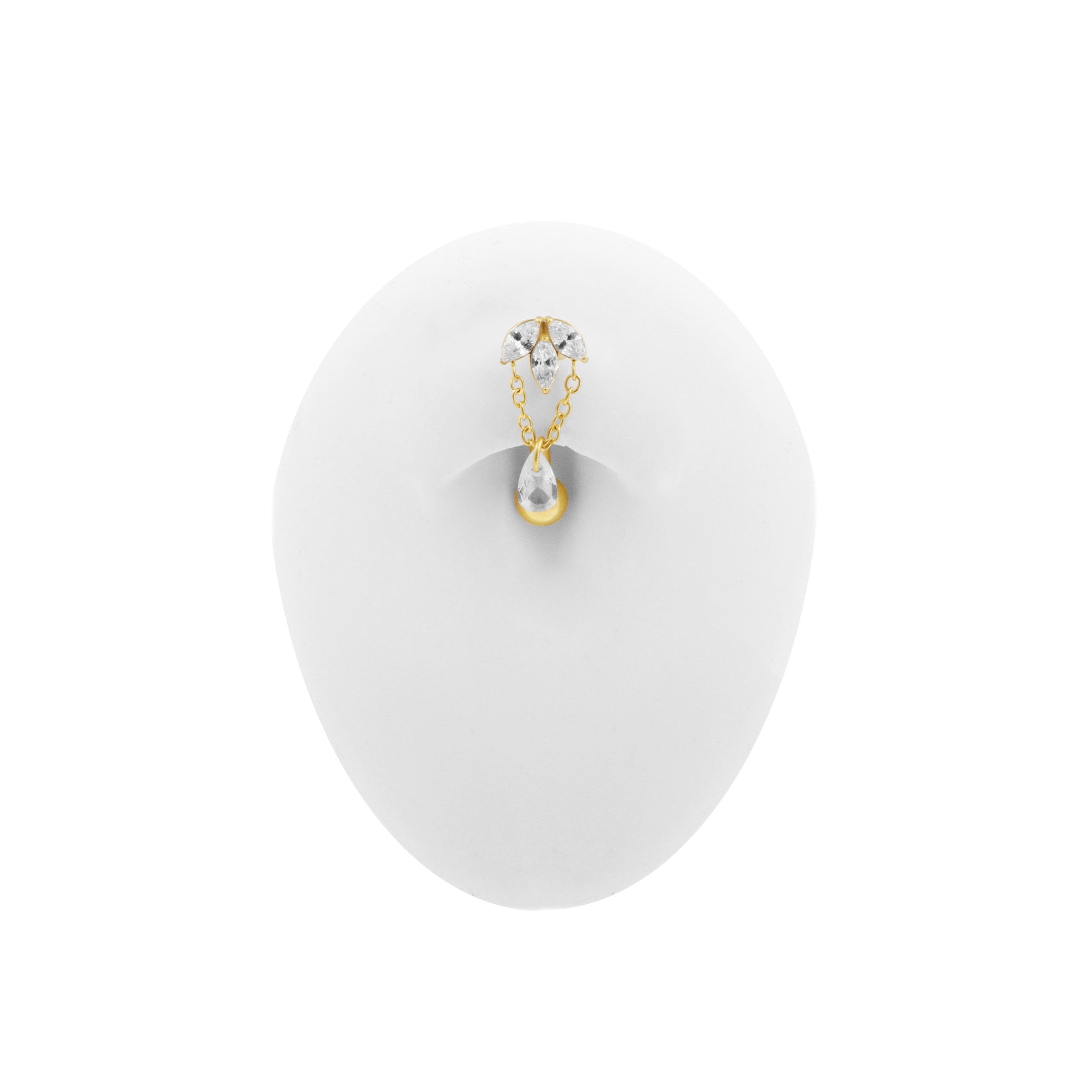 Surgical Steel Navel Curve Zirconia Drop Dangle Gold