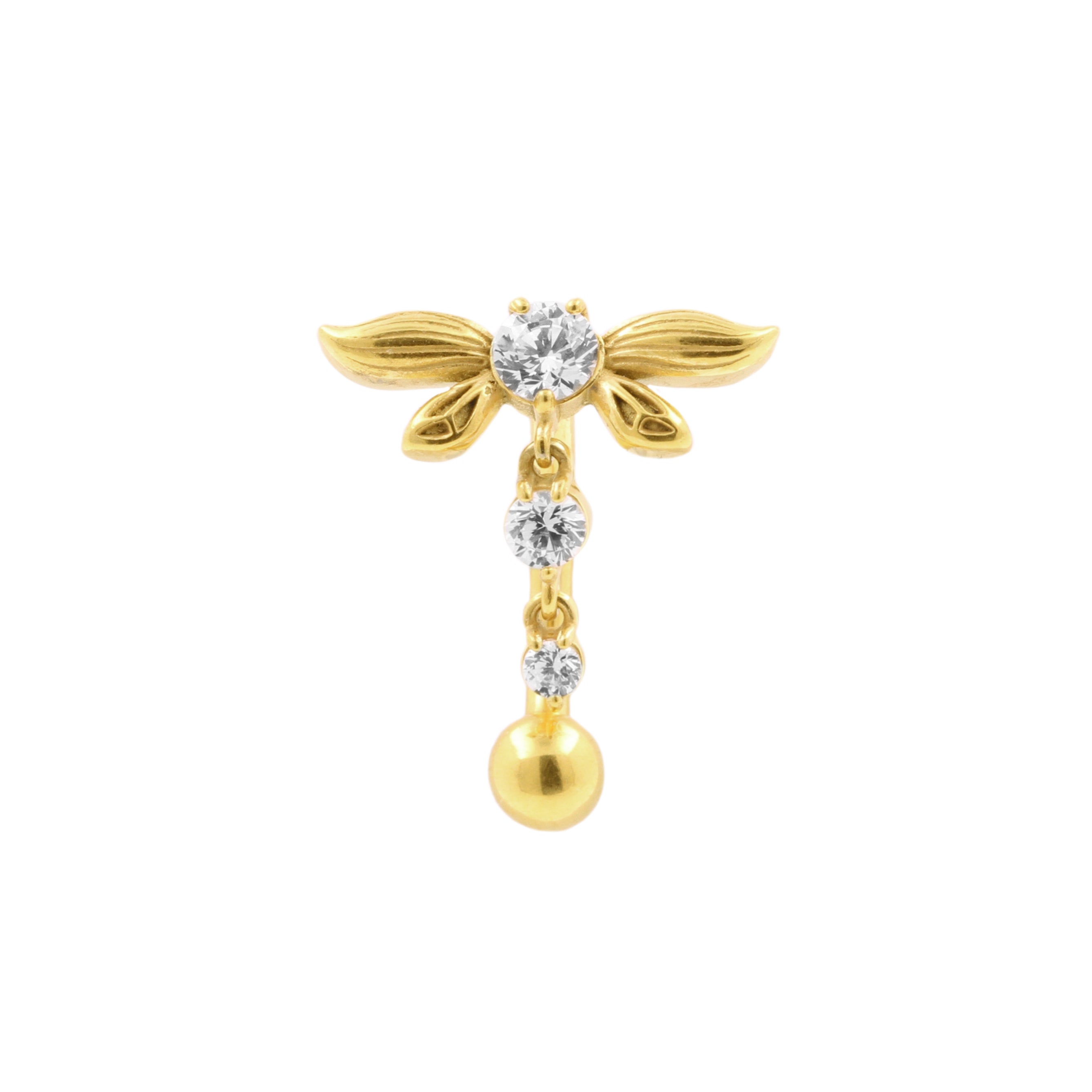 Surgical Steel Navel Curve Zirconia Dangle Gold