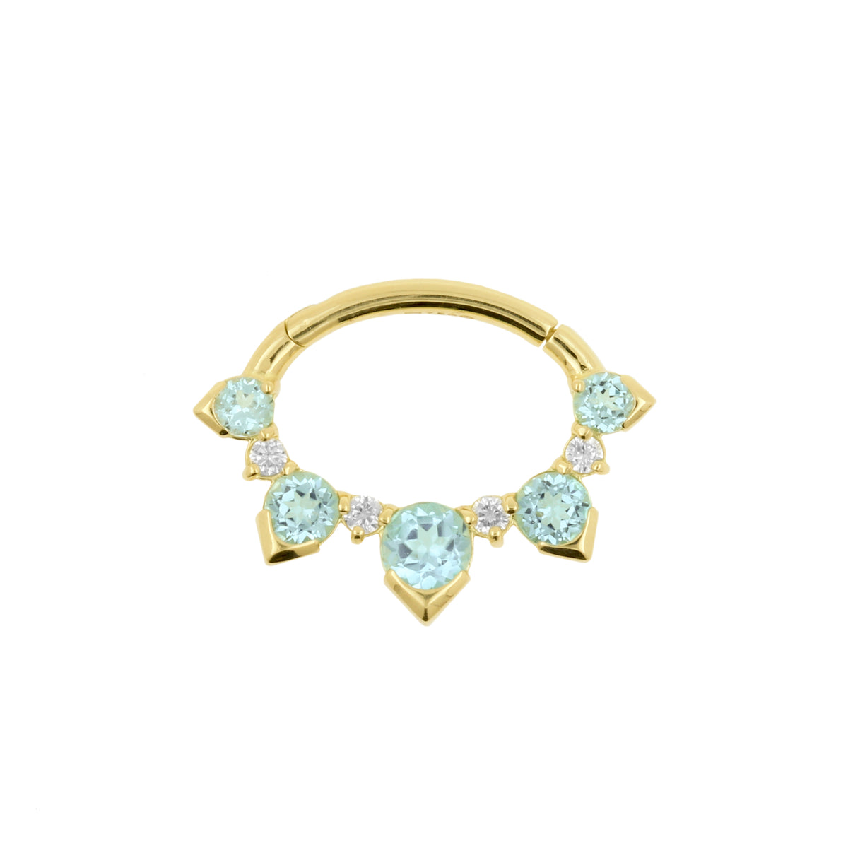 18 Karat Gold Septum Clicker with Diamond & Blue Topaz