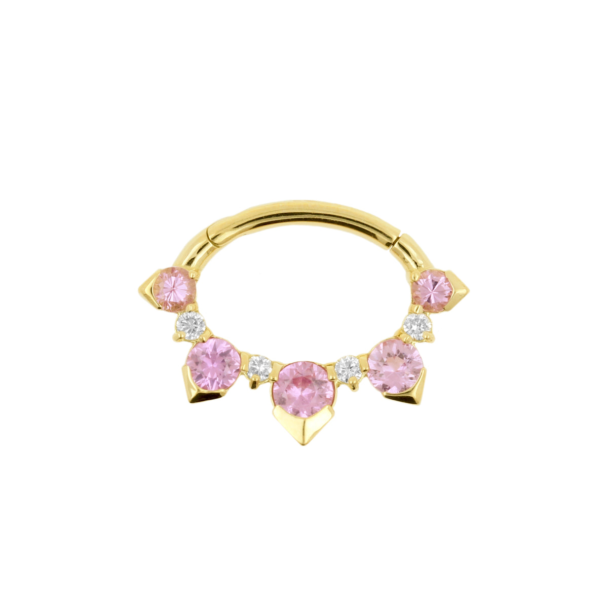 18 Karat Gold Septum Clicker with Diamond & Pink Sapphire