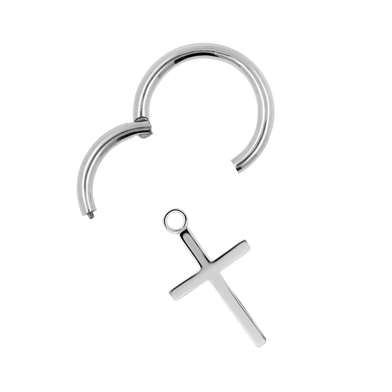 Surgical Steel Click Ring Charm - Cross Small