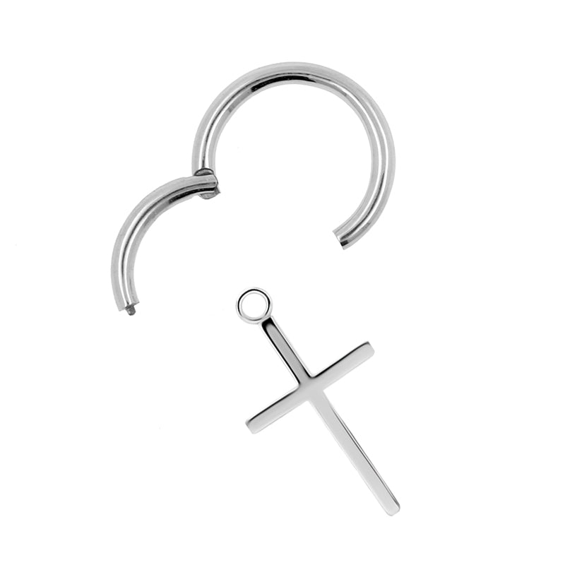 Surgical Steel Click Ring Charm - Cross Medium