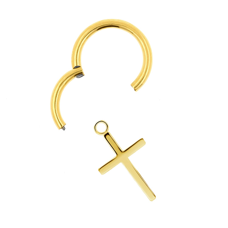 Surgical Steel Click Ring Charm - Cross Small Gold