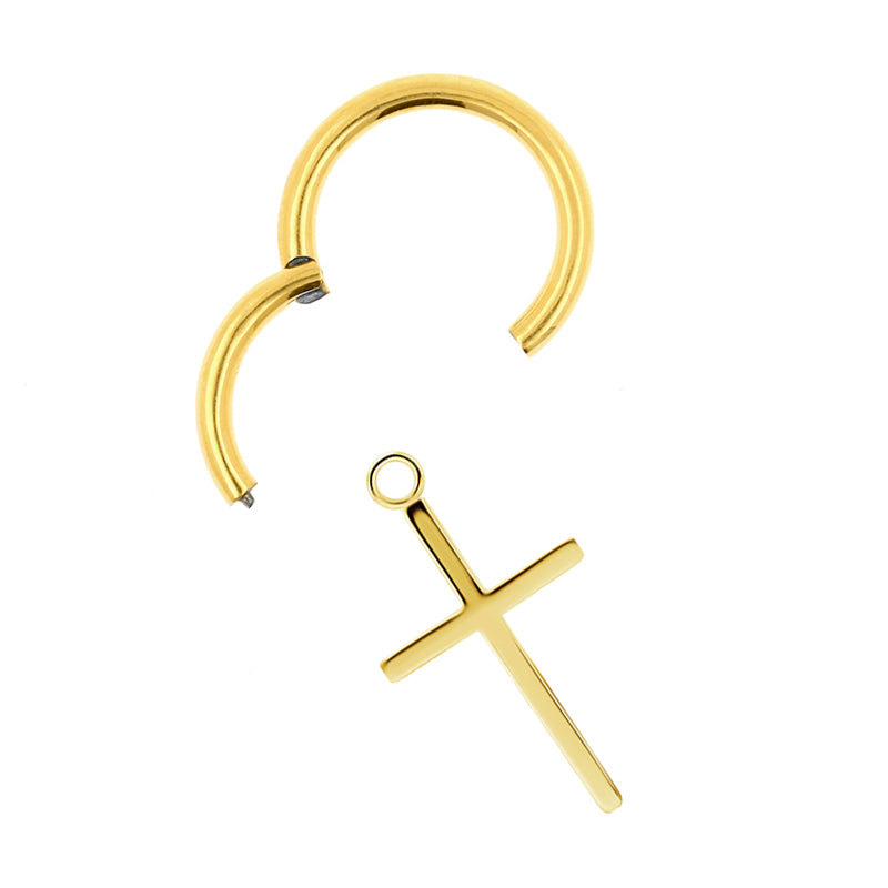 Surgical Steel Click Ring Charm - Cross Medium Gold